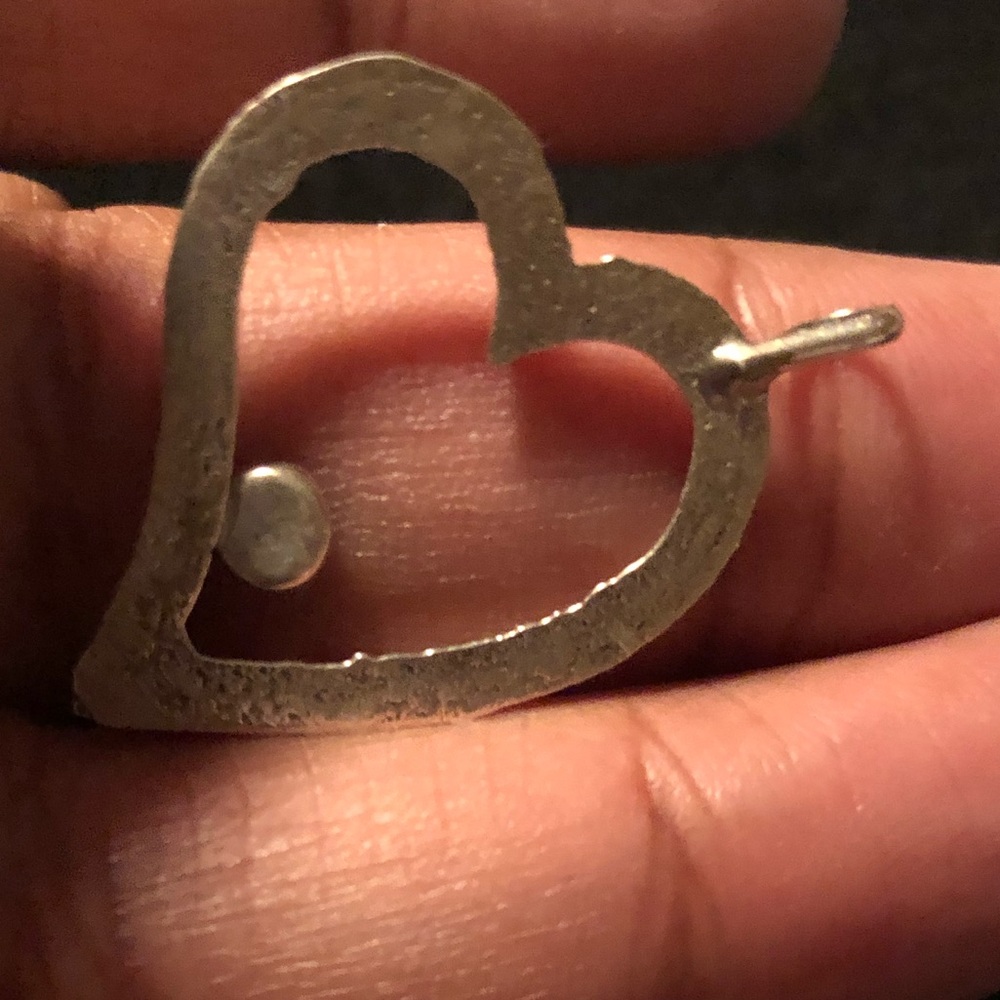 Sterling Sand Cast Heart W/Turquoise Pendant - Picture 2 of 4